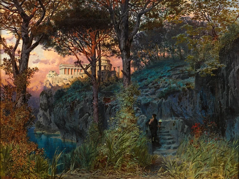 1834-Ferdinand Knab - Palast an einem Gebirgssee